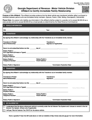 Georgia Immediate Family Vehicle Transfer Affidavit