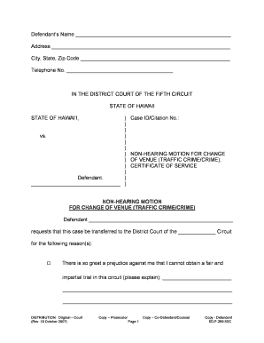 Non-Hearing Motion for Change of Venue (Traffic Crime/Criminal)