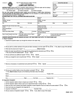 New York Vehicle Repair Complaint Form