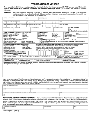 Alaska DMV Vehicle Verification Form