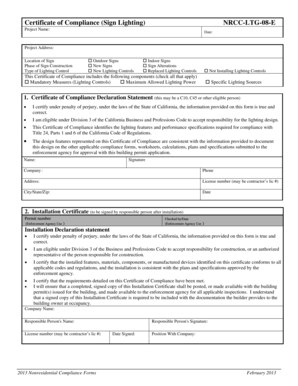 Certificate of Compliance (Sign Lighting)