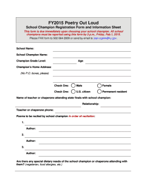 Poetry Out Loud School Champion Registration Form