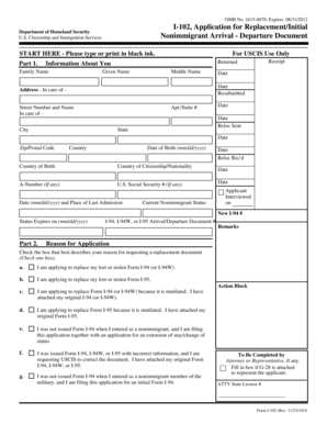 I-102 Application for Replacement/Initial Nonimmigrant Arrival - Departure Document