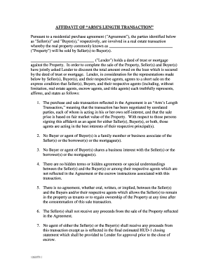 Affidavit of Arm's Length Transaction