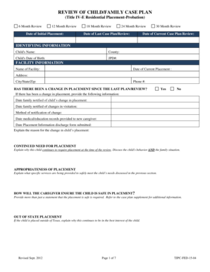 Child Family Case Plan Review Form