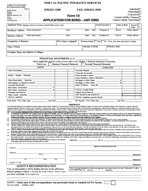 Application for Bond Any Kind