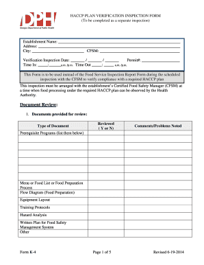 HACCP Plan Verification Inspection Form