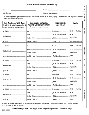Texas Workforce Commission Work Search Log