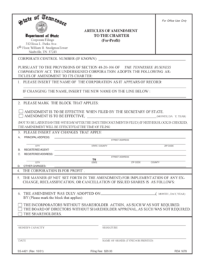 Tennessee Articles of Amendment
