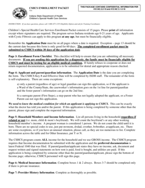 Indiana Children's Special Health Care Services Enrollment Packet