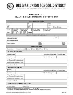 Confidential Health and Developmental History Form
