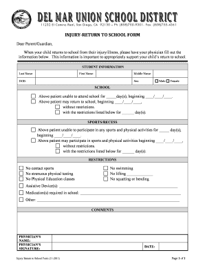 Injury Return to School Form