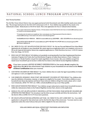 Free and Reduced Price School Meals Application