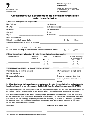 Questionnaire pour la détermination des allocations cantonales de maternité ou d’adoption