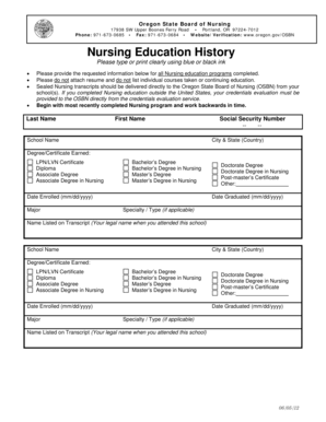 Oregon Nursing Education History Form