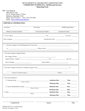 Maryland Self Directed Services Reporting Form