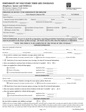 Voluntary Term Life Insurance Portability Form