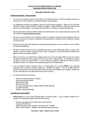 Virginia Consumer Complaint Form