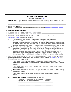 Arizona Articles of Dissolution