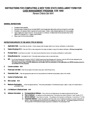 New York State Enrollment Form for Case Management Program