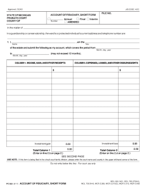 Michigan Account of Fiduciary Short Form