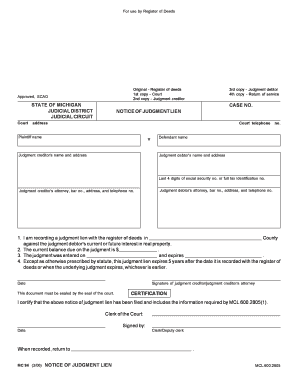 Michigan Notice of Judgment Lien