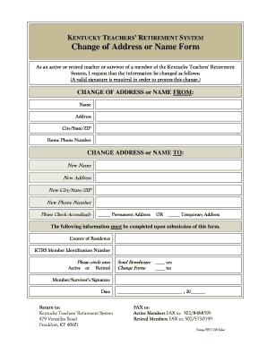 Kentucky Teachers' Retirement System Change of Address or Name Form