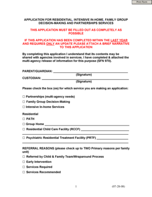 Application for Residential Intensive In-Home Services