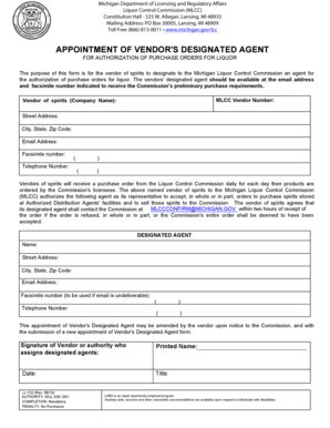 Michigan Liquor Purchase Order Authorization Form