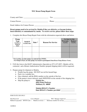 WIC Breast Pump Repair Form
