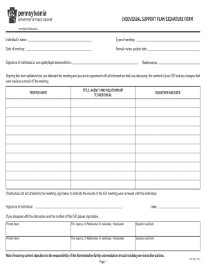 Individual Support Plan Signature Form