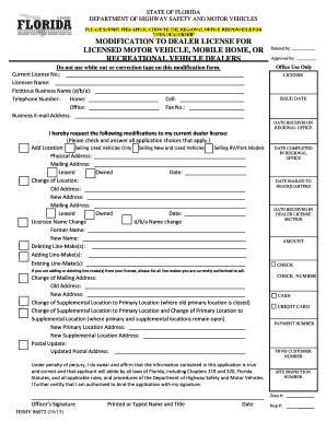 Florida Dealer License Modification Form