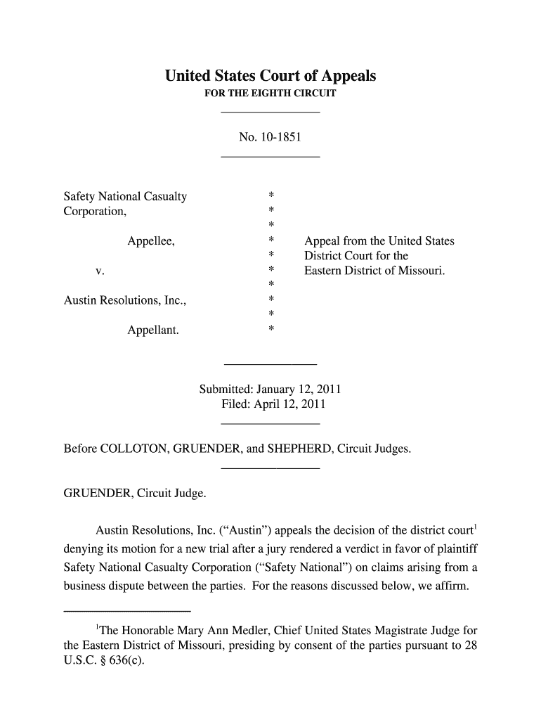 Fillable Online ca8 uscourts Safety National Casualty ca8 uscourts