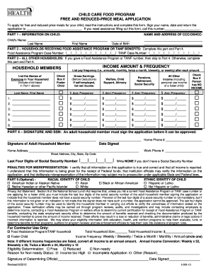 Child Care Food Program Free and Reduced-Price Meal Application