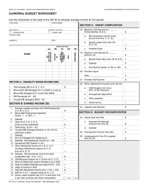 California CalWORKs Budget Worksheet