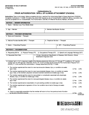 Wisconsin Prior Authorization Spell of Illness Attachment