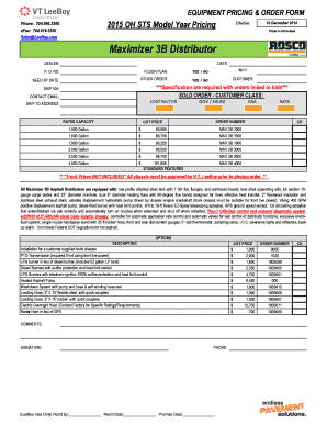 Equipment Pricing & Order Form