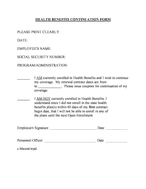 Health Benefits Continuation Form
