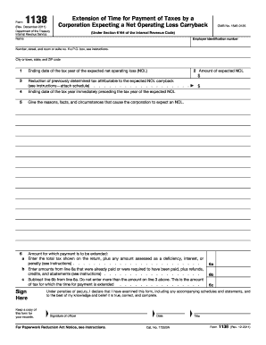 Form 1138 Extension of Time for Payment of Taxes