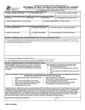 TANF/SFA Form for In Loco Parentis