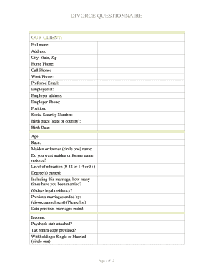 Divorce Questionnaire