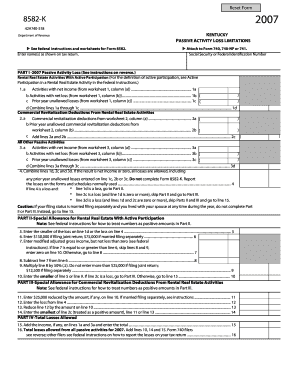 Kentucky Passive Activity Loss Form 8582-K