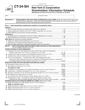 New York S Corporation Shareholders' Information Schedule