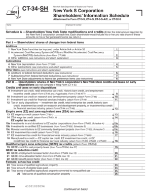 New York S Corporation Shareholders’ Information Schedule