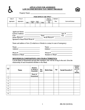 Application for Admission Low Income Housing Tax Credit Program