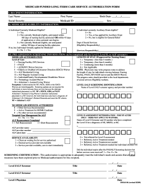 Medicaid Funded Long-Term Care Service Authorization Form