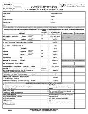 Idaho Vaccine Supply Order Form