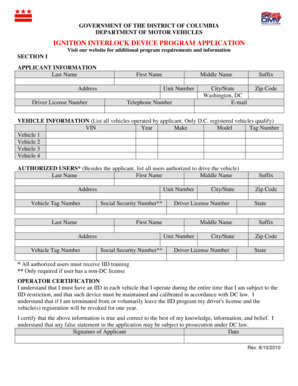 DC Ignition Interlock Device Program Application