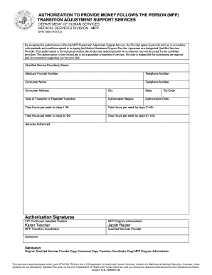 Authorization to Provide MFP Transition Adjustment Support Services
