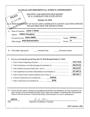 Kansas Candidate Receipts and Expenditures Report